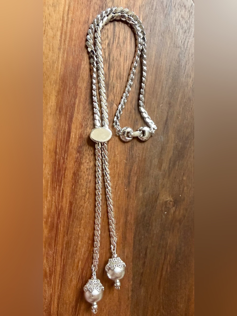 VTG Monet Silver Bolo Lariat Tassel Chain Necklace Adjustable Slide 22”